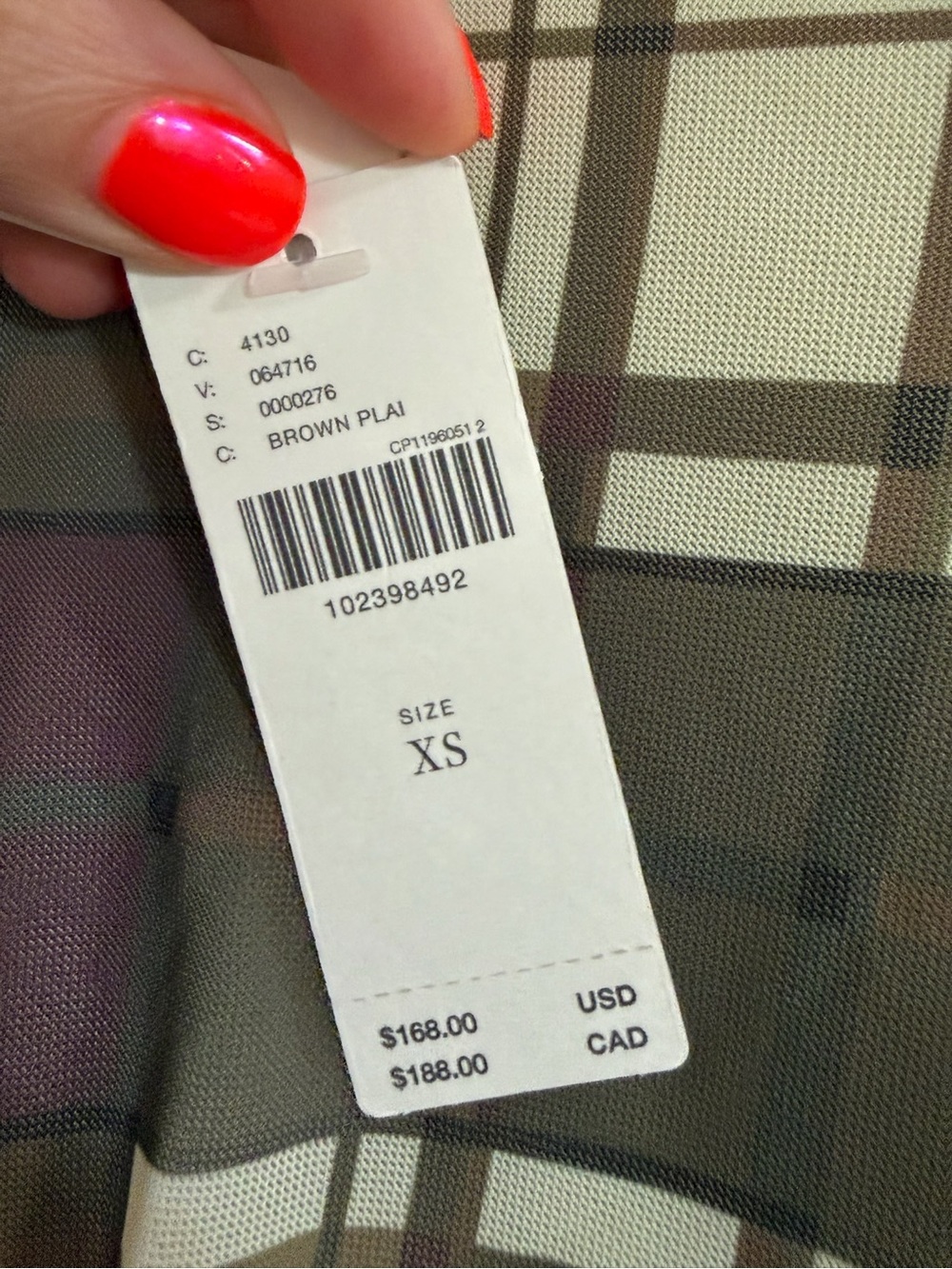 Anthropologie Ruched Mesh Midi Dress NWT XS Brown Plaid Long Sleeve Asymmetrical - Picture 5 of 8